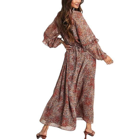 New MNG Mango Chiffon Floral Print Maxi Dress Smocked Ruffles Sz XS - Picture 2 of 16